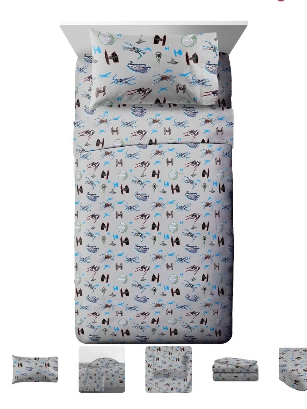 Star Wars Twin Sheet Set Gray Death Star TIE Fighter Slave I Bedding, All pieces